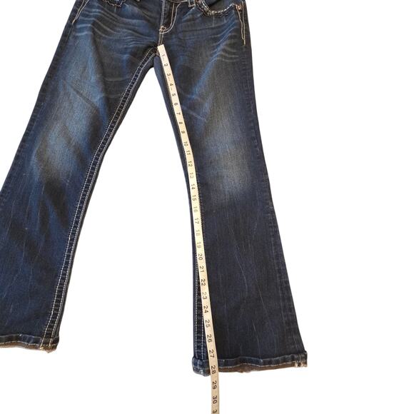 Miss Me Signature Rise Boot Cut Jeans size 29 Embellished Flap Pockets, studded - Picture 8 of 12